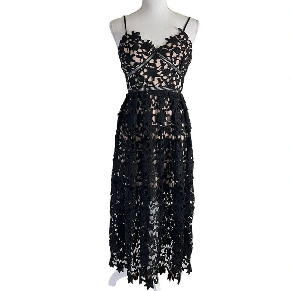 Aqua Black Lace Dress XS Midi Length Spaghetti Straps V Neck Cocktail Formal - Picture 1 of 9